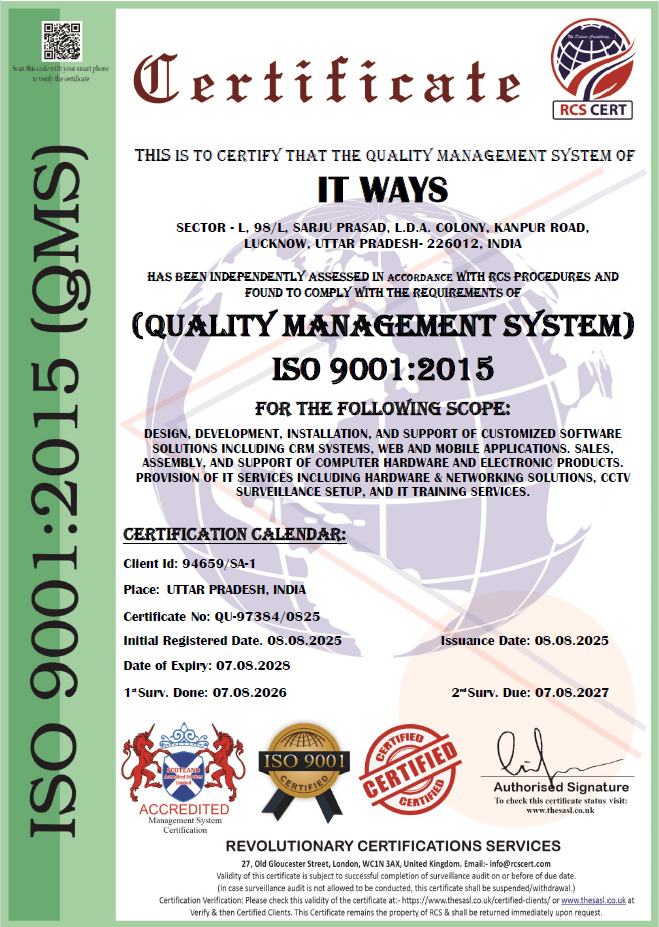 ISO 9001:2015 Quality Management System Certificate